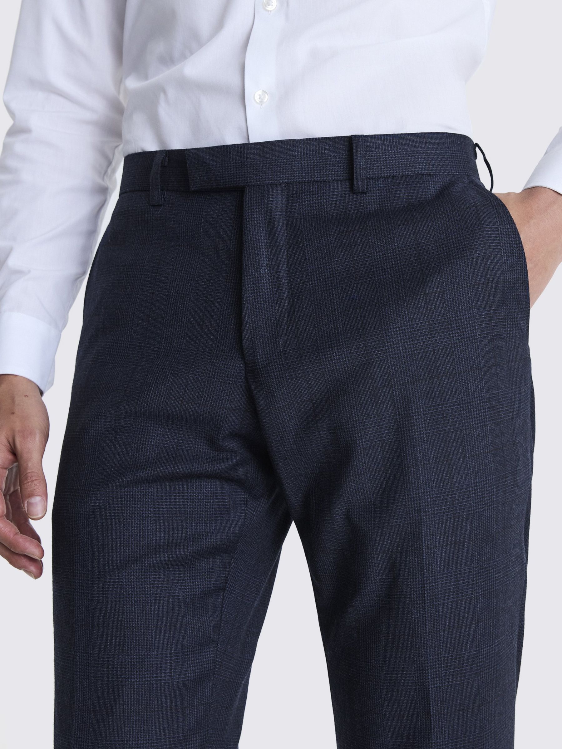Buy Moss Tailored Fit Wool Blend Check Performance Suit Trousers, Navy Online at johnlewis.com