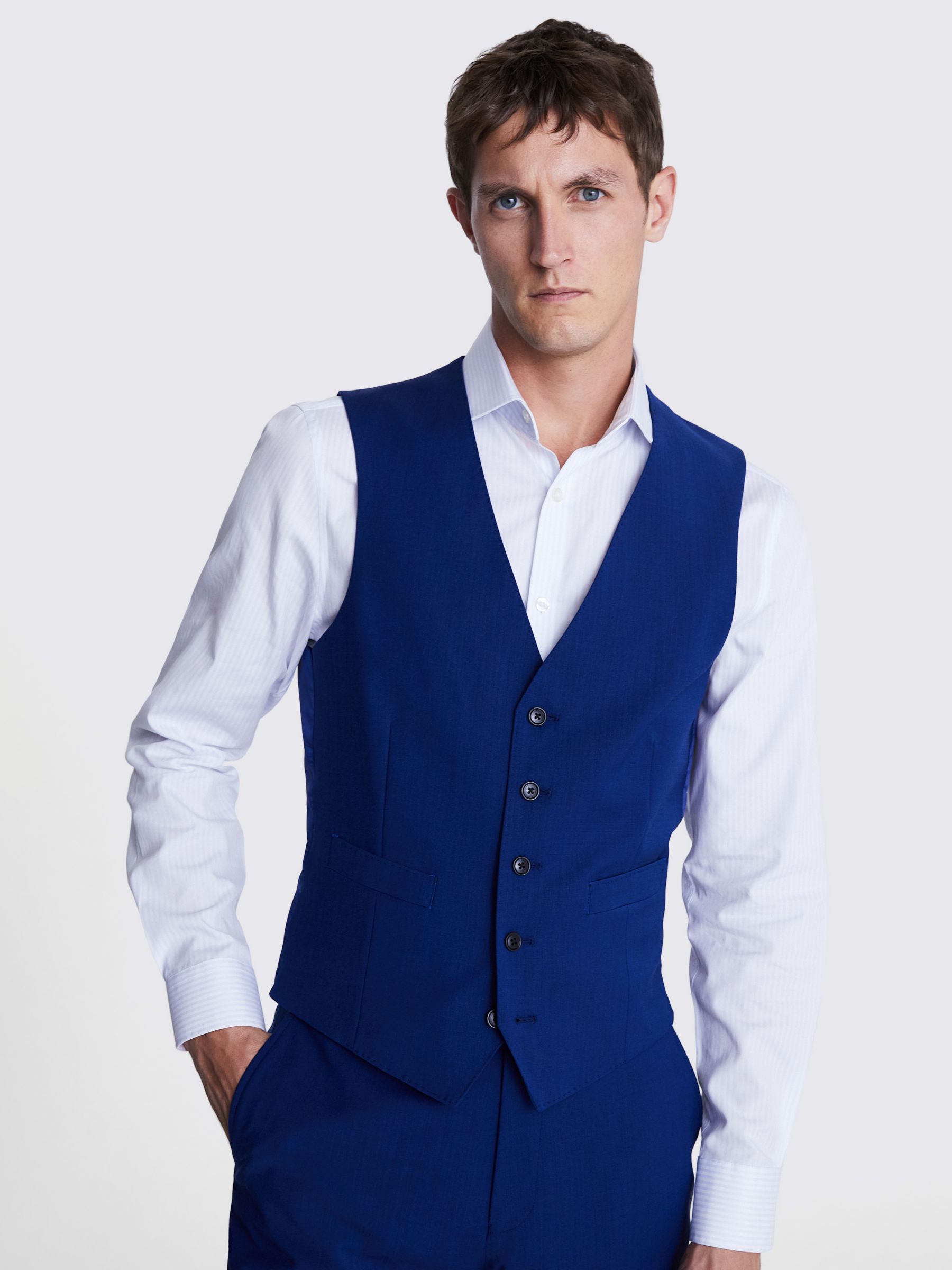 Moss Tailored Fit Wool Blend Waistcoat, Royal Blue, 38S