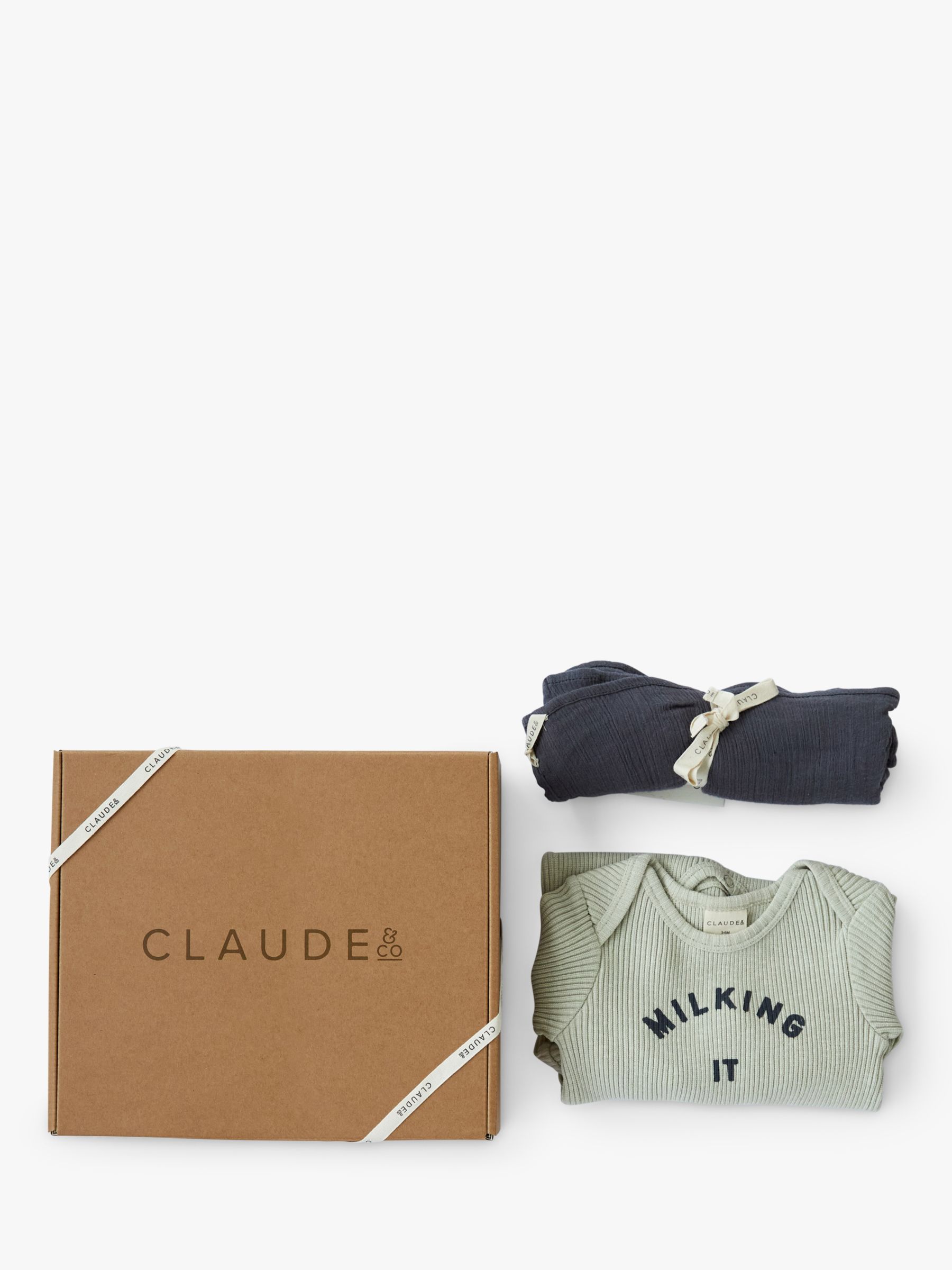 Claude & Co Baby Organic Cotton Milking It Bodysuit & Muslin Gift Set, Pistachio/Midnight, Newborn
