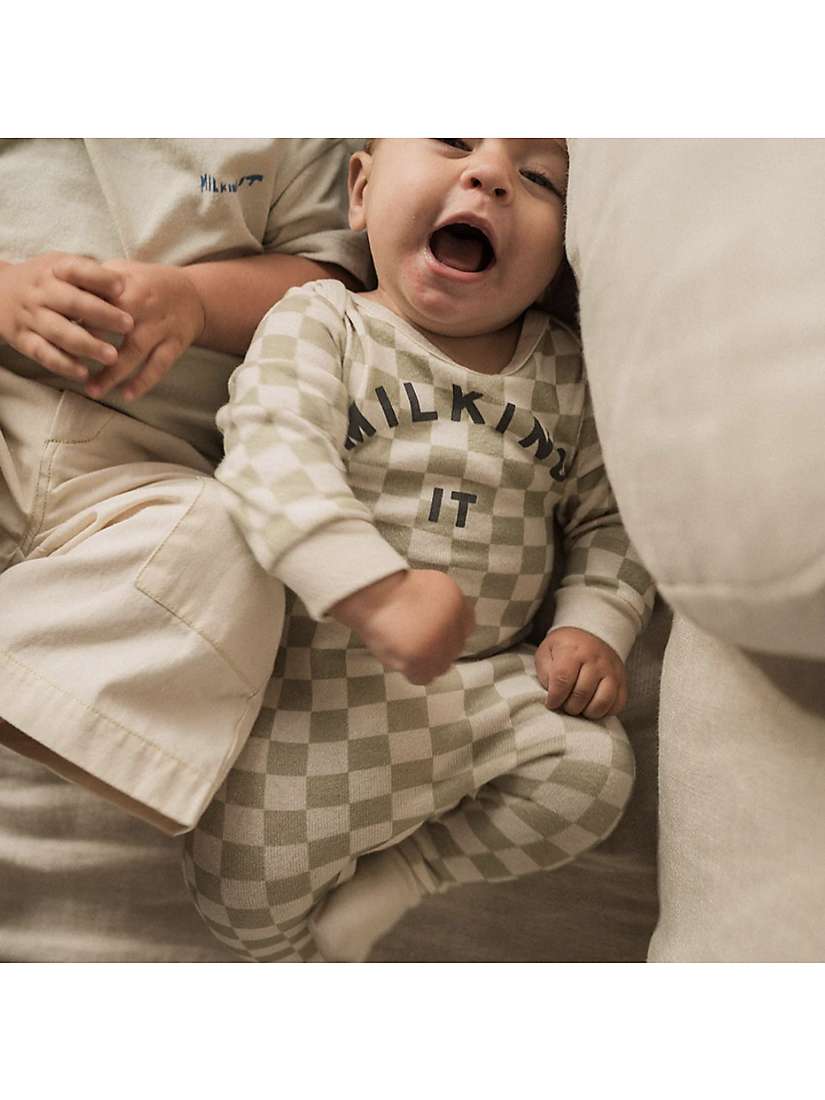 Buy Claude & Co Baby Organic Cotton Milking It Checkerboard Onesie, Taupe Online at johnlewis.com