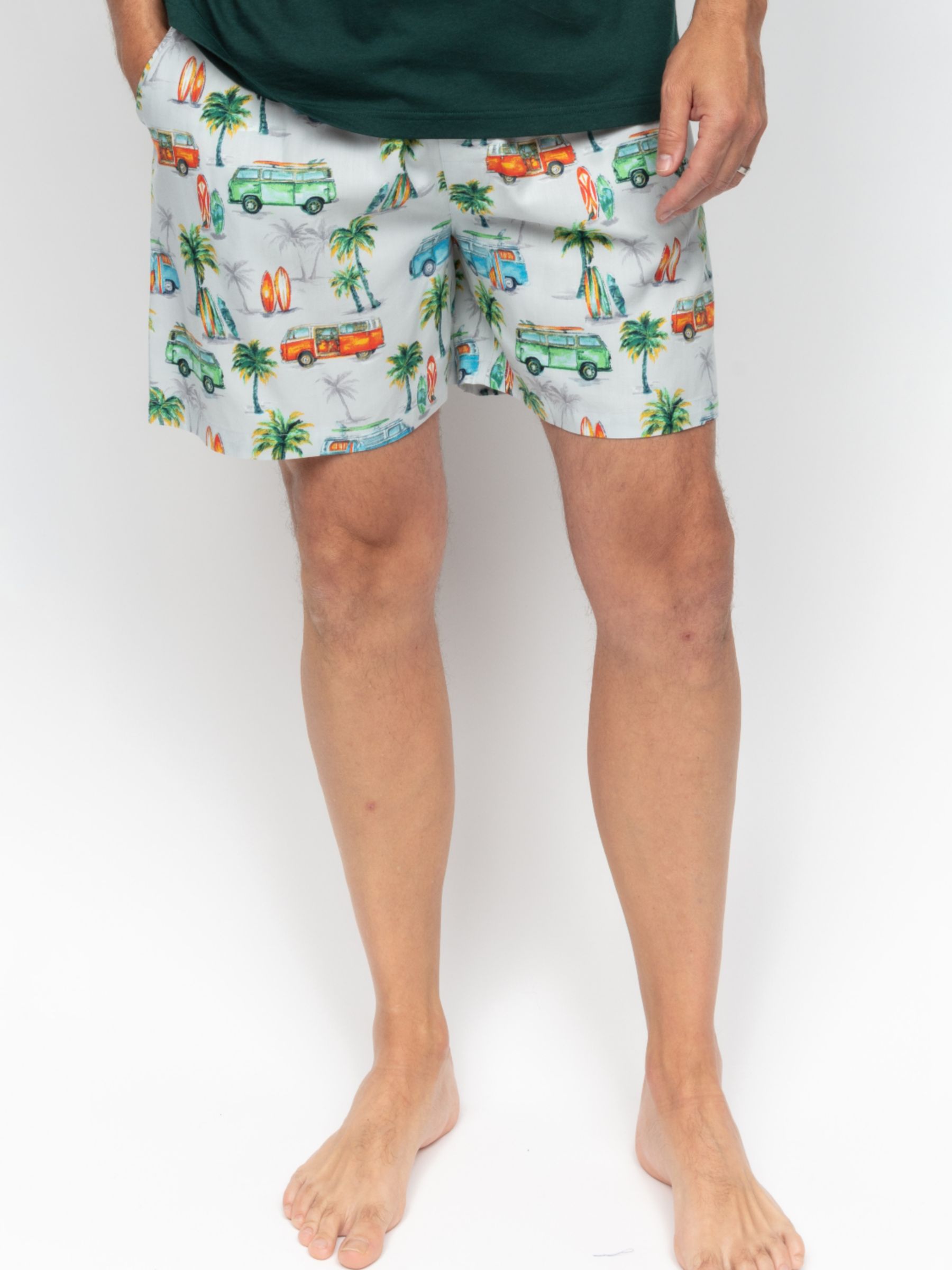 Cyberjammies Bodhi Campervan Print Pyjama Shorts, Grey/Multi, S