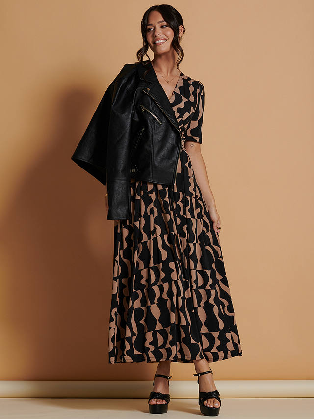 Jolie Moi Jenny Geometric Print Maxi Dress, Brown/Black