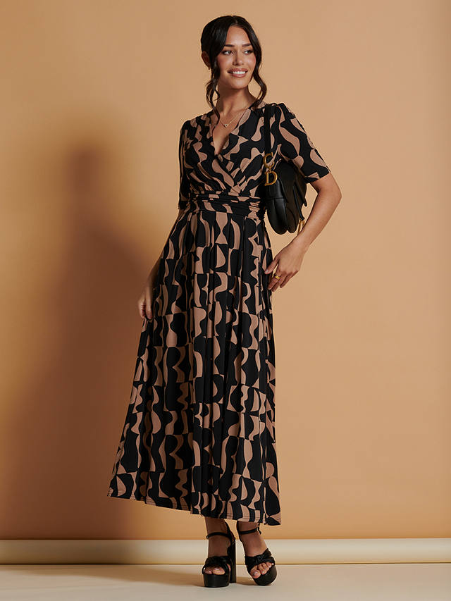 Jolie Moi Jenny Geometric Print Maxi Dress, Brown/Black