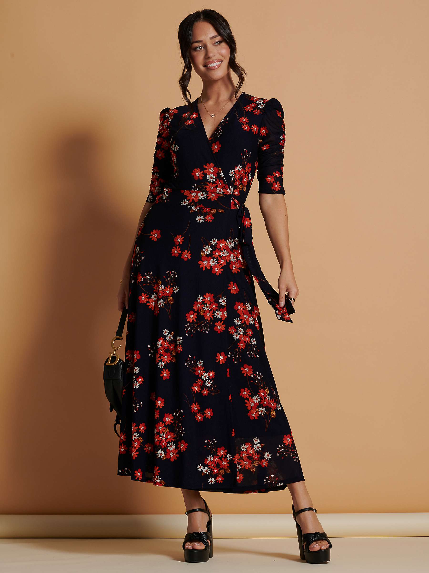 Buy Jolie Moi Qaliyah Floral Print Mesh Wrap Maxi Dress, Navy/Multi Online at johnlewis.com