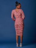 Jolie Moi Rosalie Ruched Mesh Midi Dress, Pink/Multi