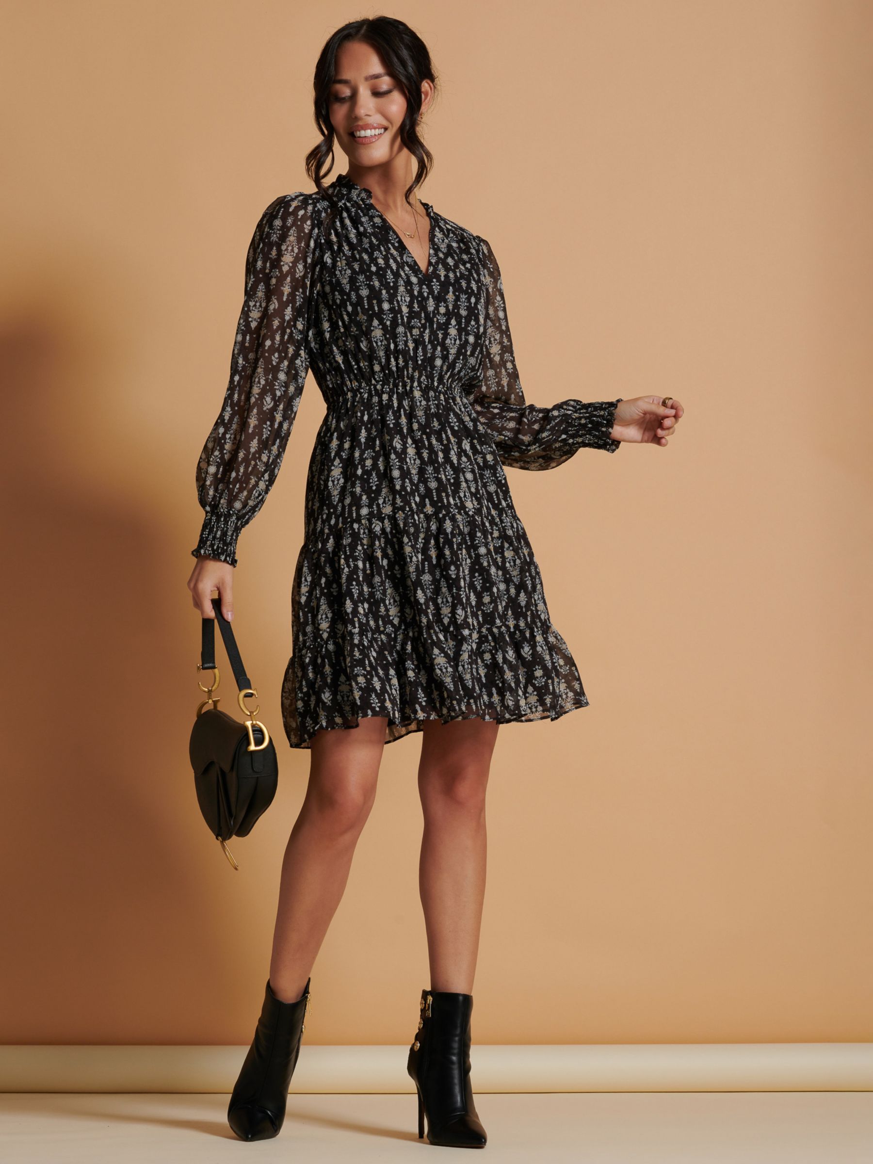 Buy Jolie Moi Smock Knee Length Dress, Black/White Online at johnlewis.com