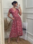 Jolie Moi Mesh Floral Print V-Neck Maxi Dress, Pink/Multi