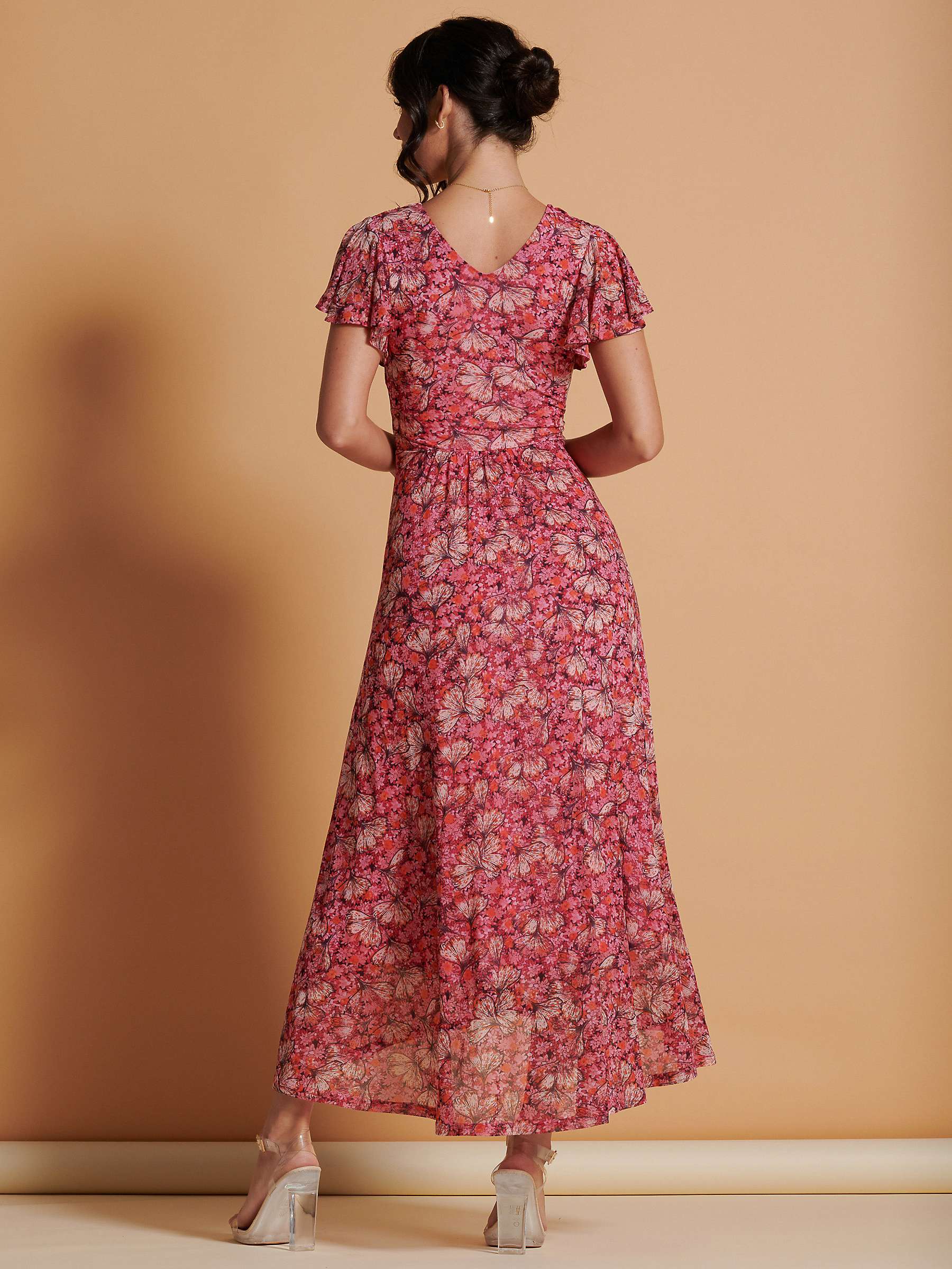 Buy Jolie Moi Mesh Floral Print V-Neck Maxi Dress, Pink/Multi Online at johnlewis.com