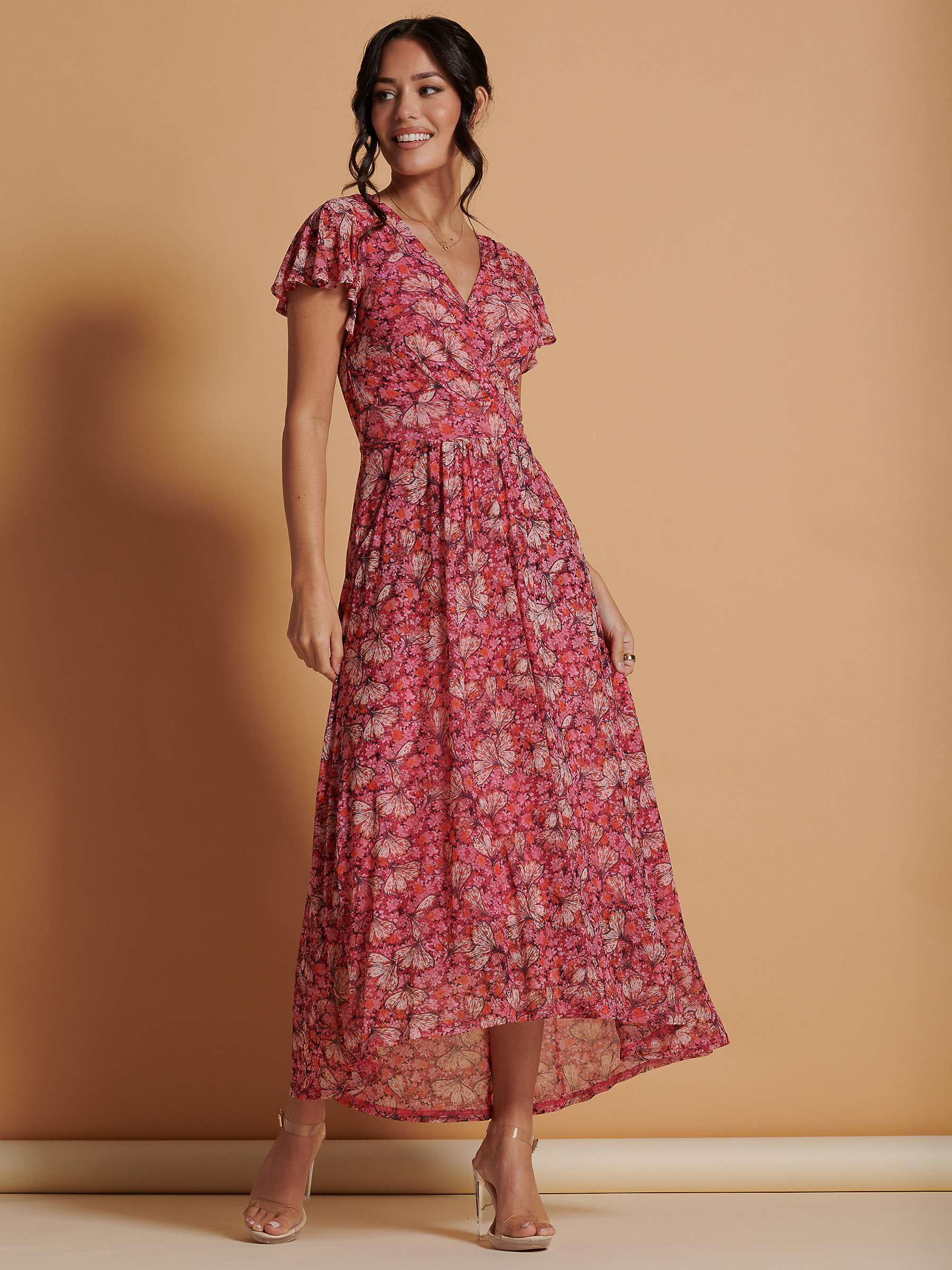 Buy Jolie Moi Mesh Floral Print V-Neck Maxi Dress, Pink/Multi Online at johnlewis.com