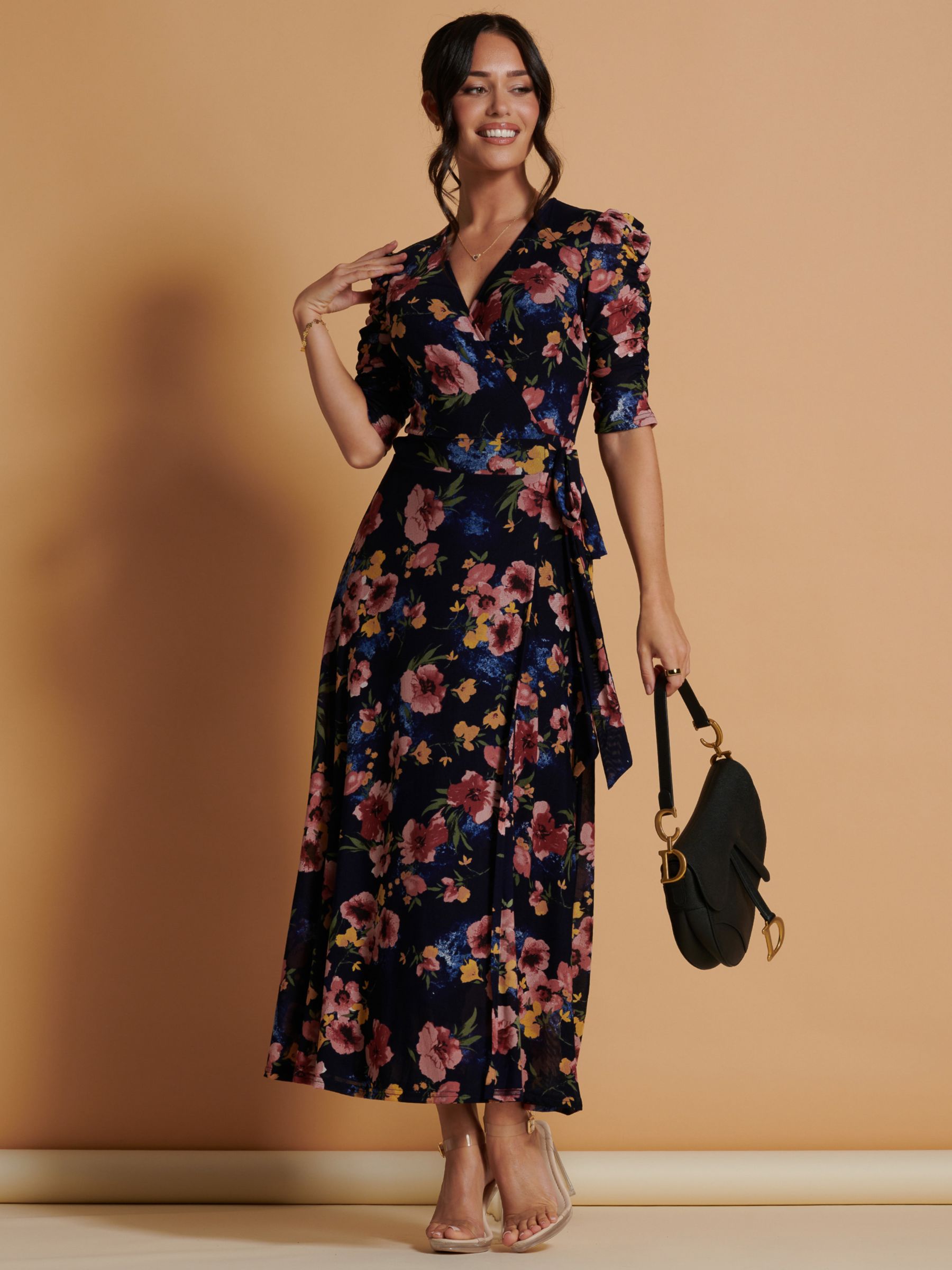 Buy Jolie Moi Qaliyah Floral Print Wrap Maxi Dress, Pink/Multi Online at johnlewis.com