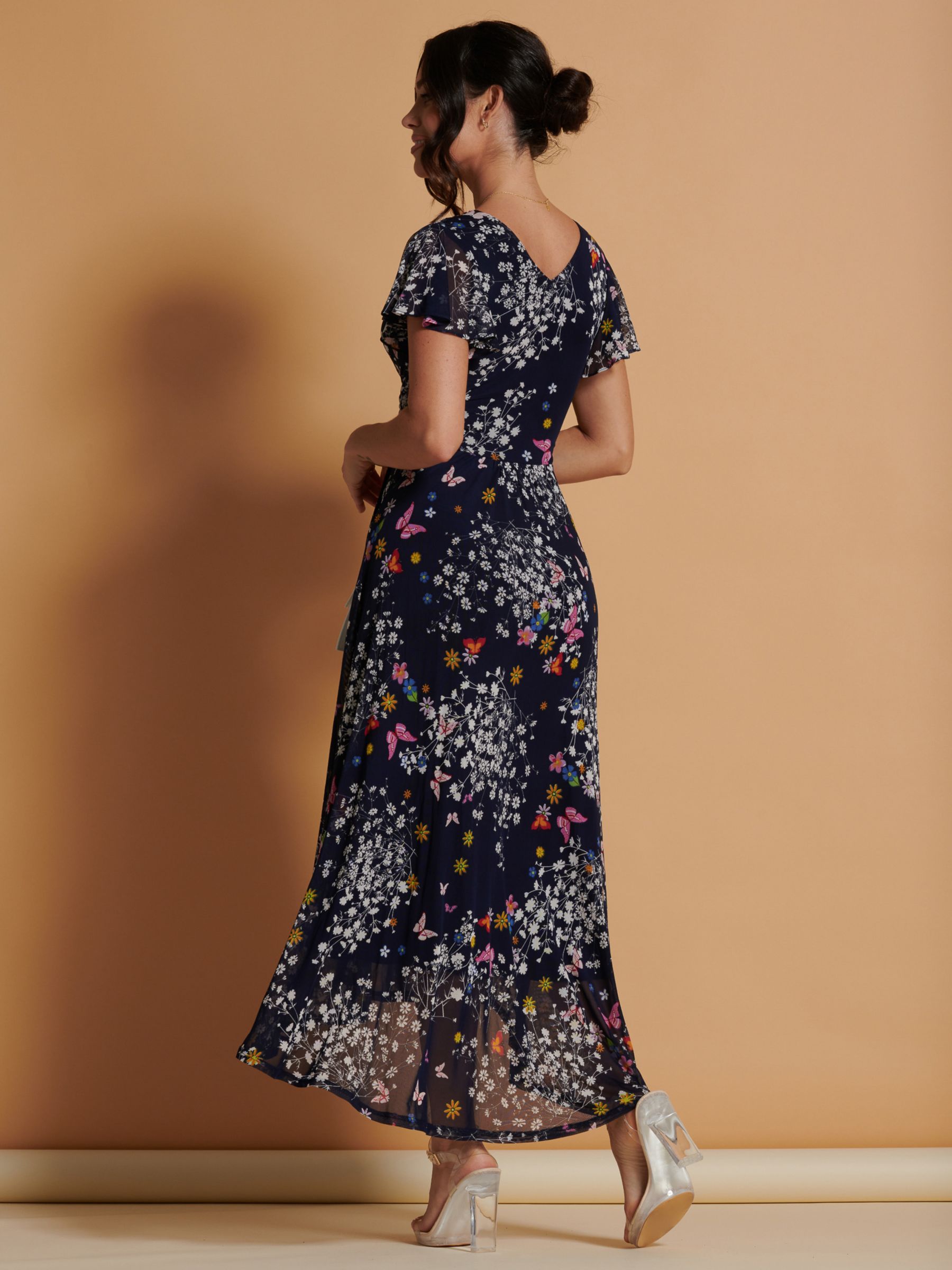 Buy Jolie Moi Mesh Floral Print Dip Hem Maxi Dress, Navy/Multi Online at johnlewis.com