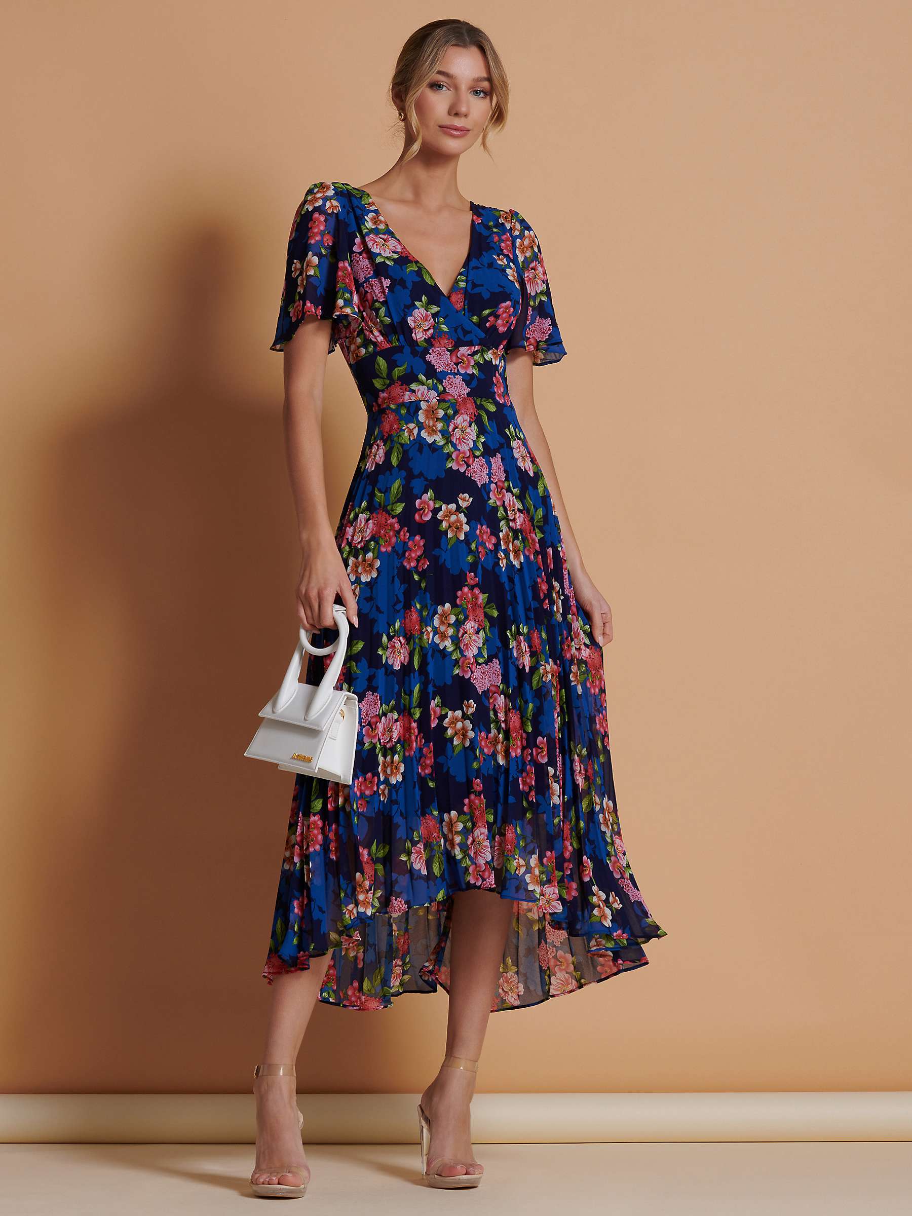 Buy Jolie Moi Chiffon Floral Print Pleated Maxi Dress, Navy/Multi Online at johnlewis.com