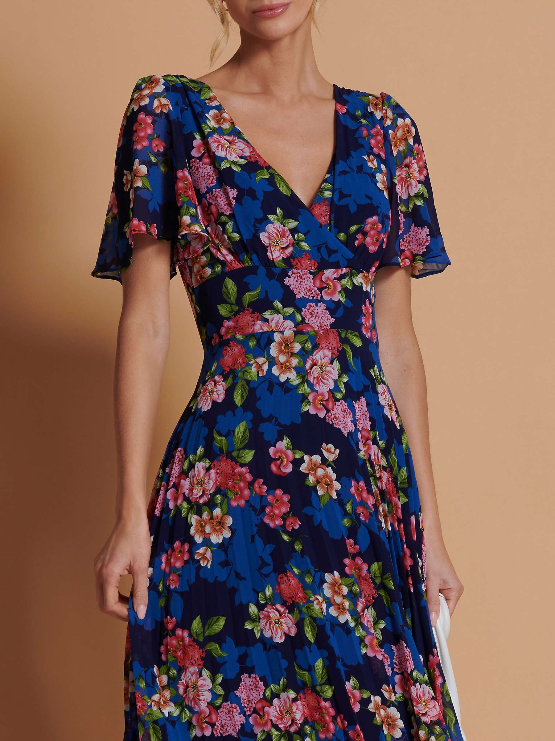 Buy Jolie Moi Chiffon Floral Print Pleated Maxi Dress, Navy/Multi Online at johnlewis.com