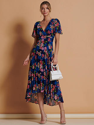 Jolie Moi Chiffon Floral Print Pleated Maxi Dress, Navy/Multi