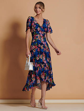 Jolie Moi Chiffon Floral Print Pleated Maxi Dress, Navy/Multi