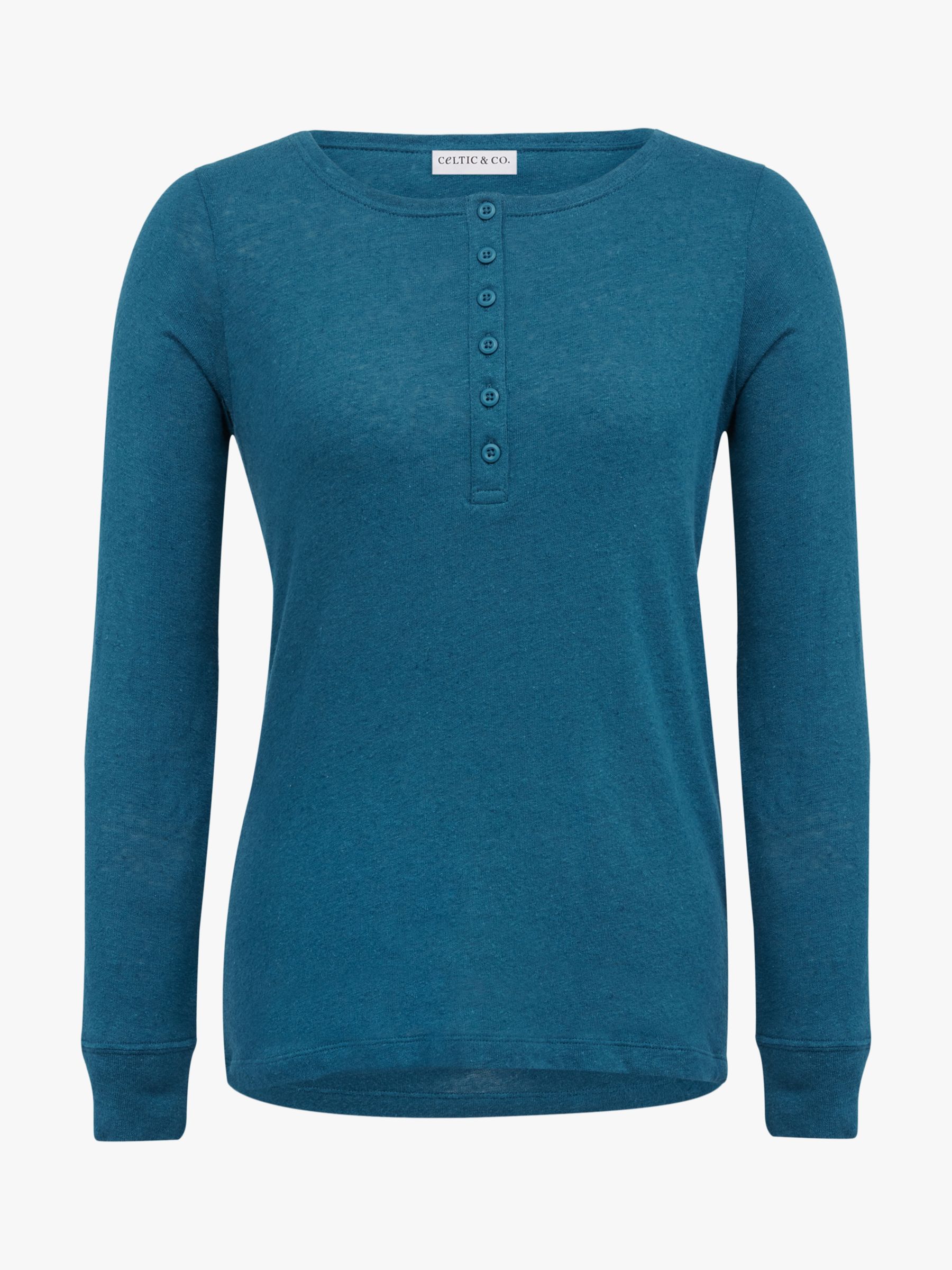 Buy Celtic & Co. Henley Linen Organic Cotton Blend Top, Deep Icelandic Blue Online at johnlewis.com