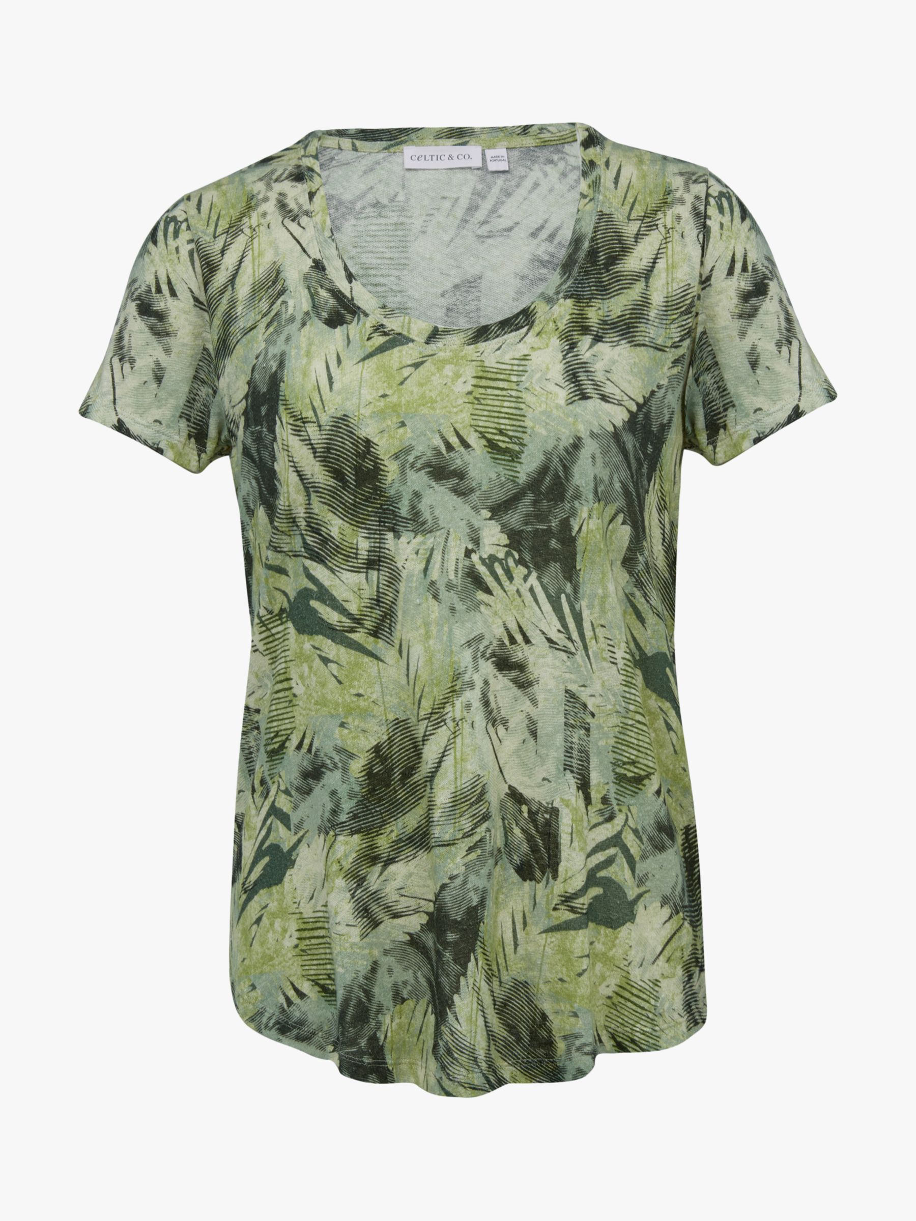 Buy Celtic & Co. Leaf Print Linen Organic Cotton Blend T-Shirt, Green Online at johnlewis.com