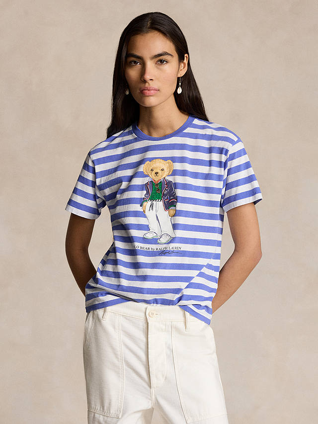 Polo Ralph Lauren Bear Graphic Stripe T-Shirt, Blue/Multi