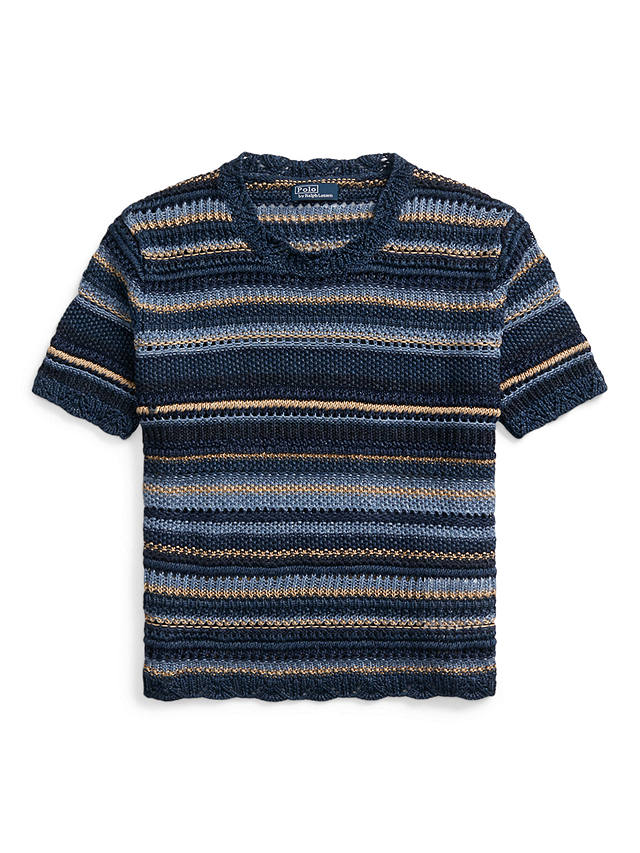 Polo Ralph Lauren Stripe Crochet Knit Top, Blue/Multi