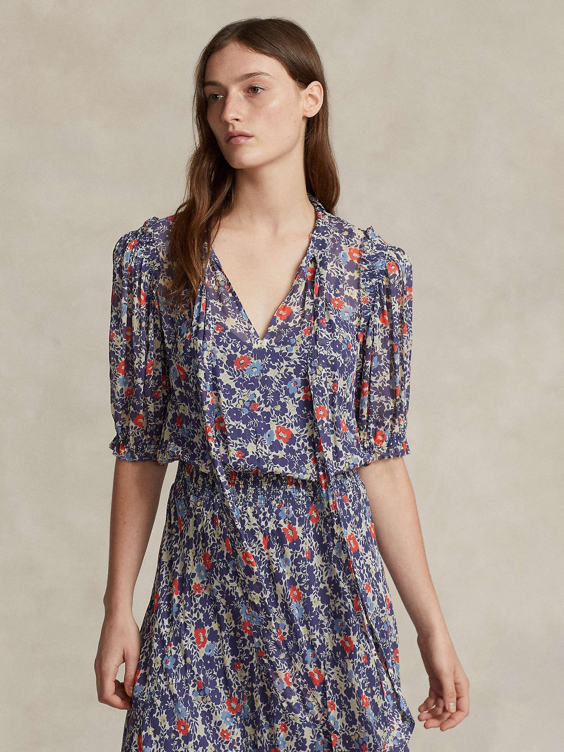 Buy Polo Ralph Lauren Floral Print Georgette Maxi Dress, Red/Blue Online at johnlewis.com