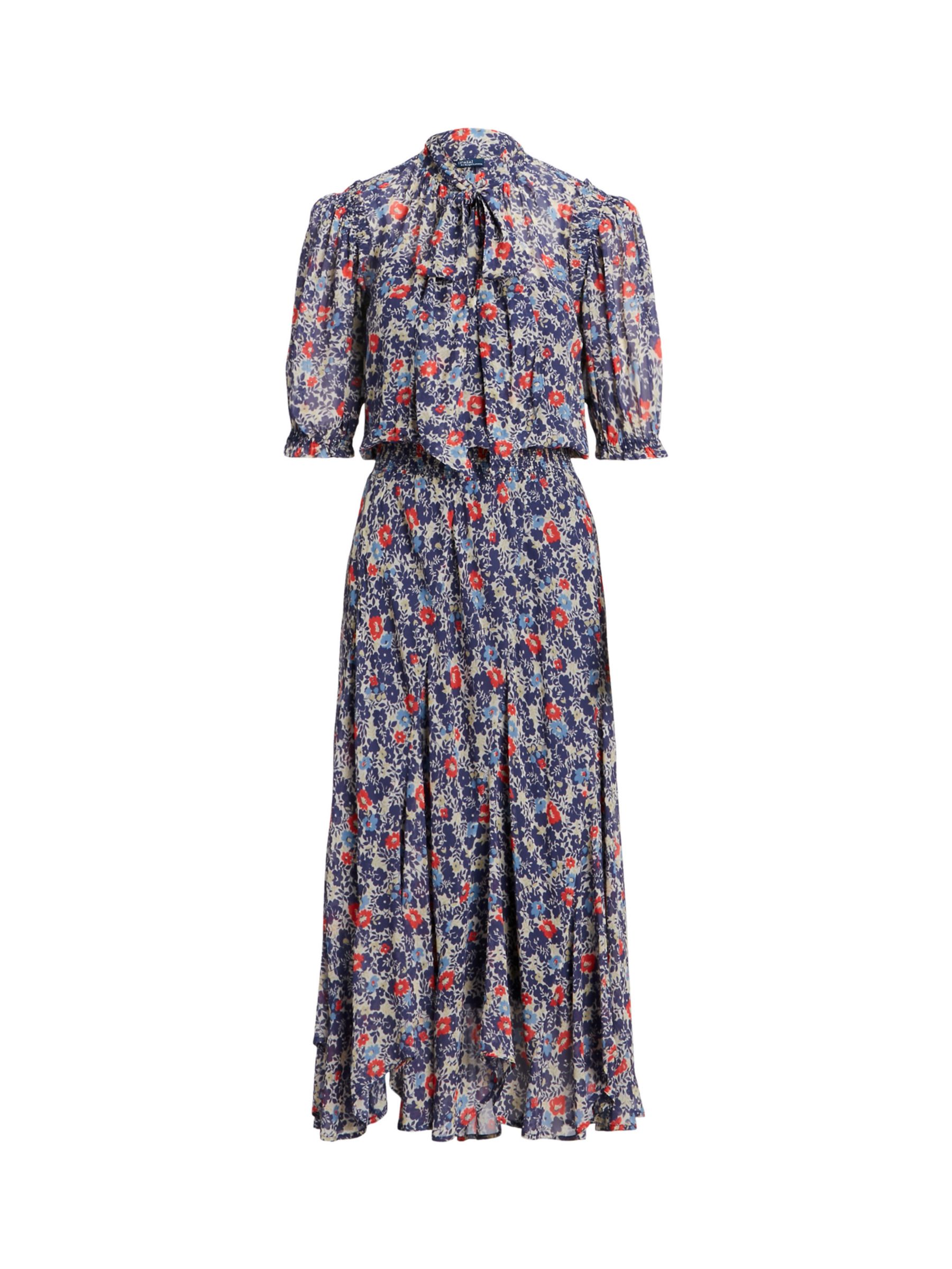 Polo Ralph Lauren Floral Print Georgette Maxi Dress, Red/Blue, XS