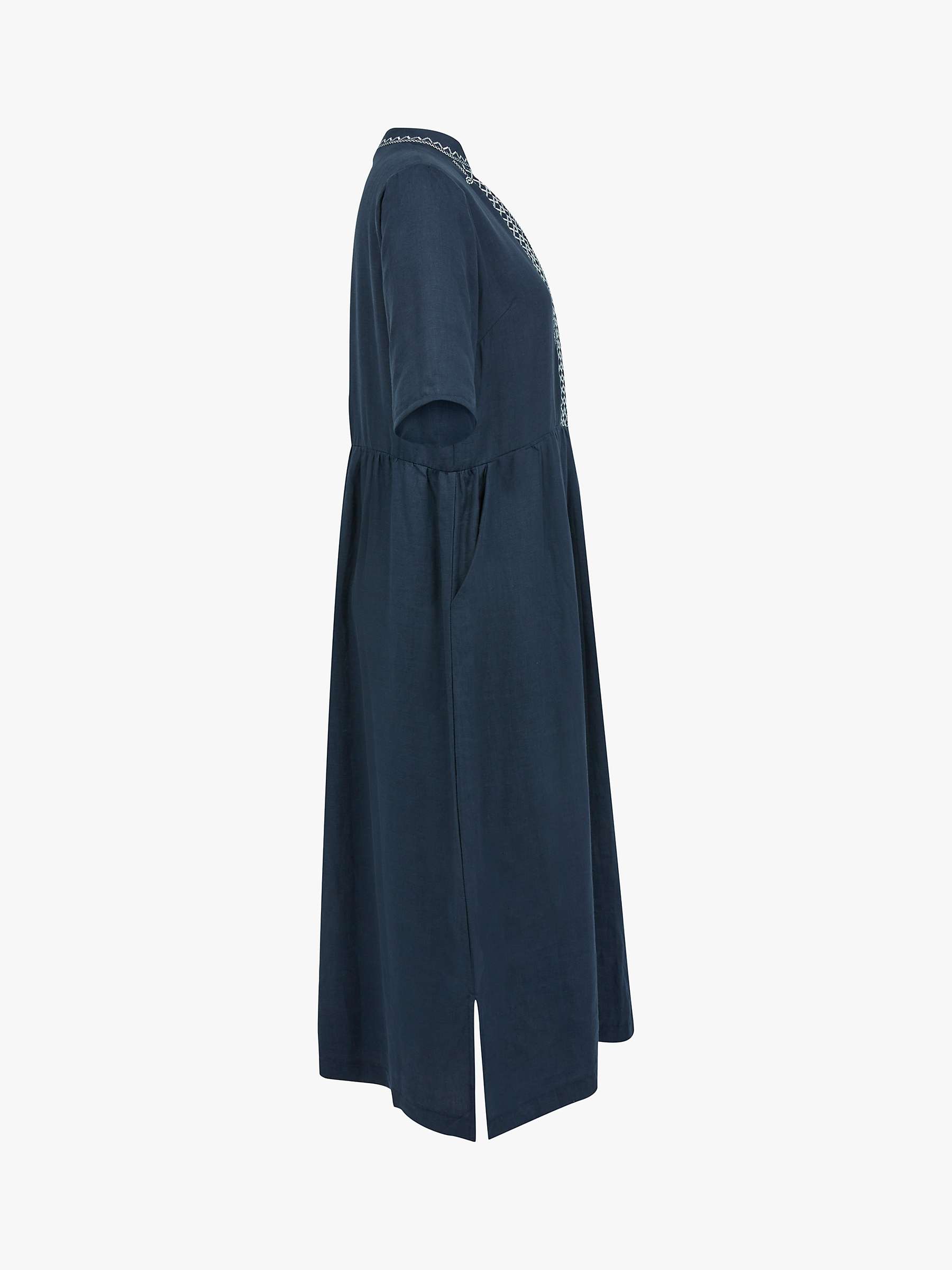 Buy Celtic & Co. Embroidered Collar Linen Midi Dress, Dark Navy Online at johnlewis.com