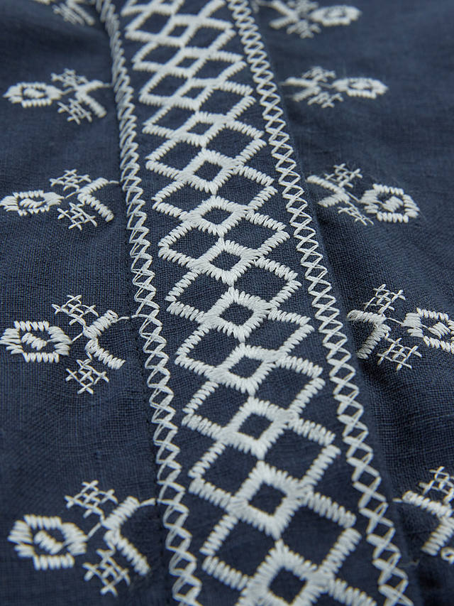 Celtic & Co. Embroidered Collar Linen Midi Dress, Dark Navy