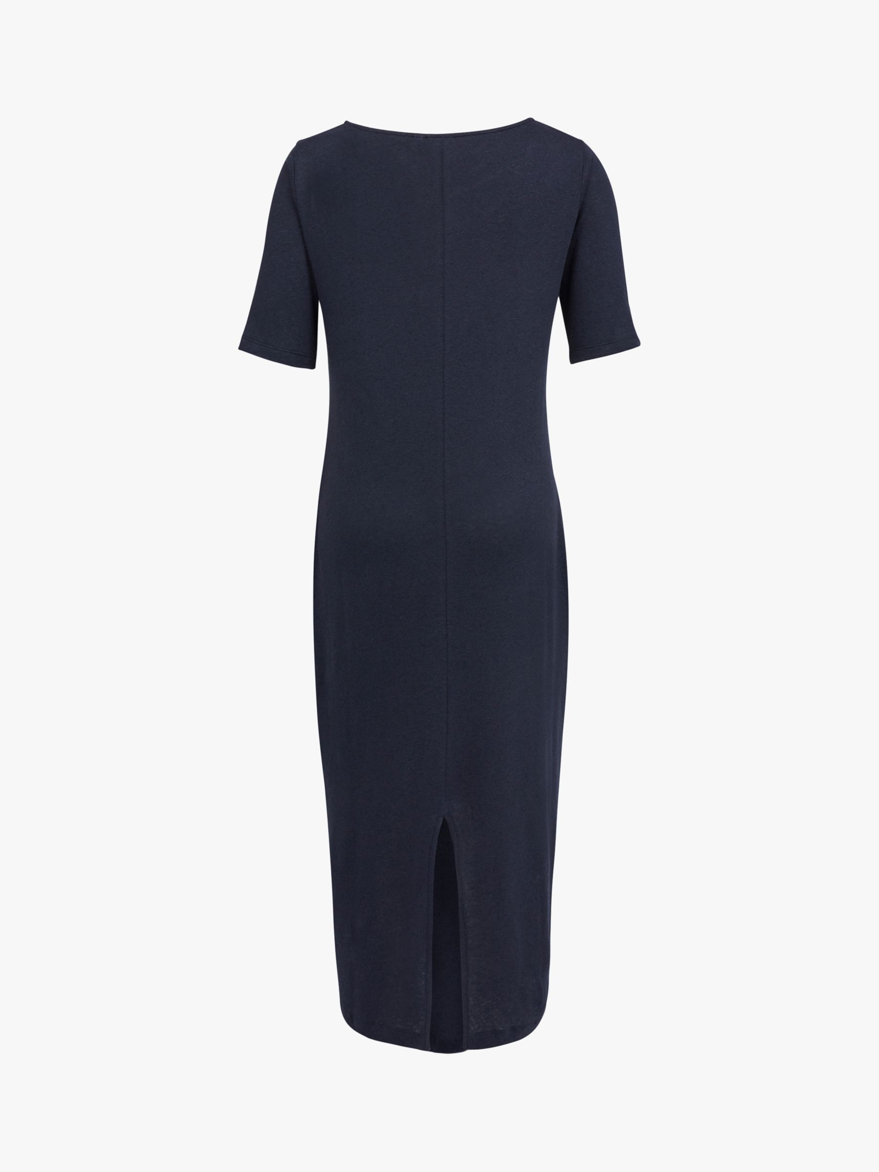 Celtic & Co. Linen Cotton Blend V-Neck Midi Dress, Navy, 16