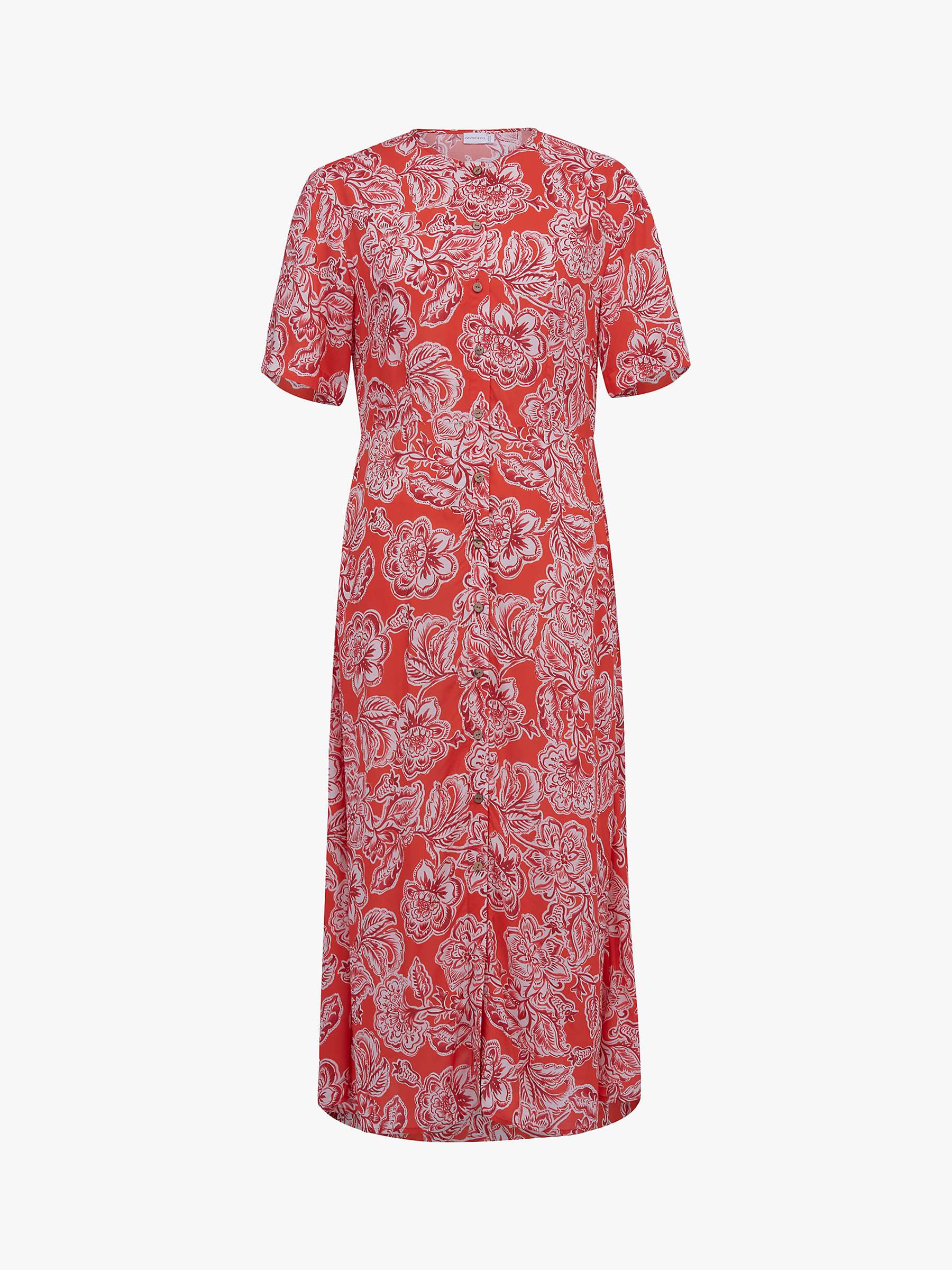 Buy Celtic & Co. Short Sleeve Ecovero Button Through Midi Dress, Chilli Floral Online at johnlewis.com