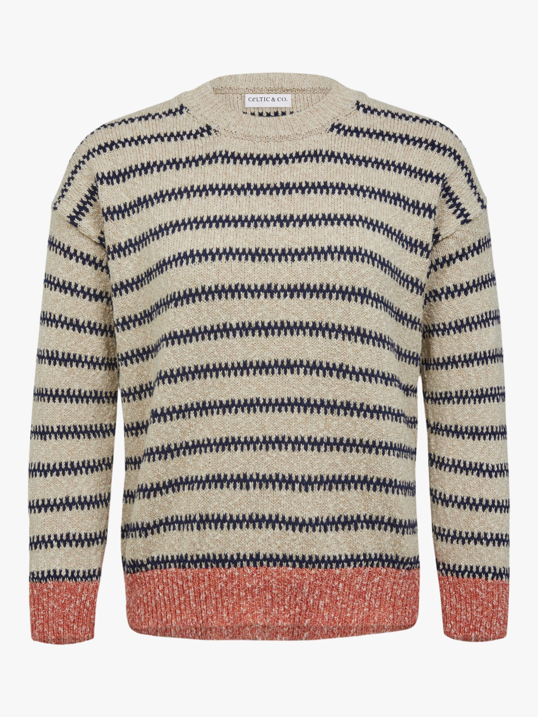 Celtic & Co. Organic Slub Cotton Crew Jumper, Oatmeal Stripe at John ...