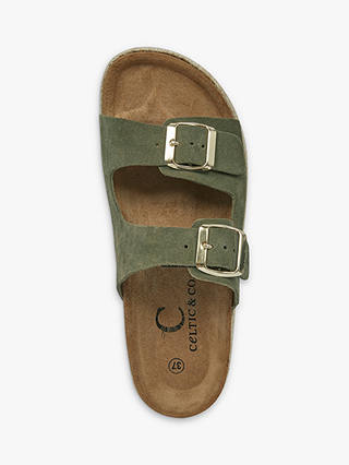 Celtic & Co. Double Buckle Suede Sliders, Olive