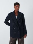 John Lewis Boucle Wool Blend Double Breasted Blazer, Deep Sapphire Navy