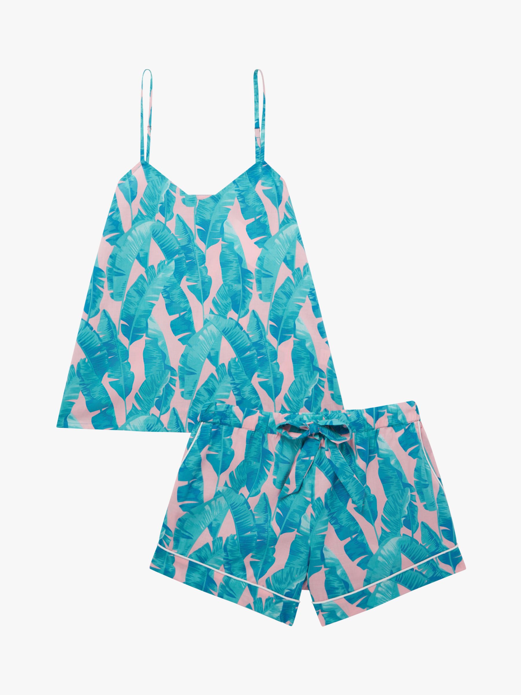 Buy myza Organic Cotton Banana Leaf Cami Pyjama Set, Blue/Pink Online at johnlewis.com