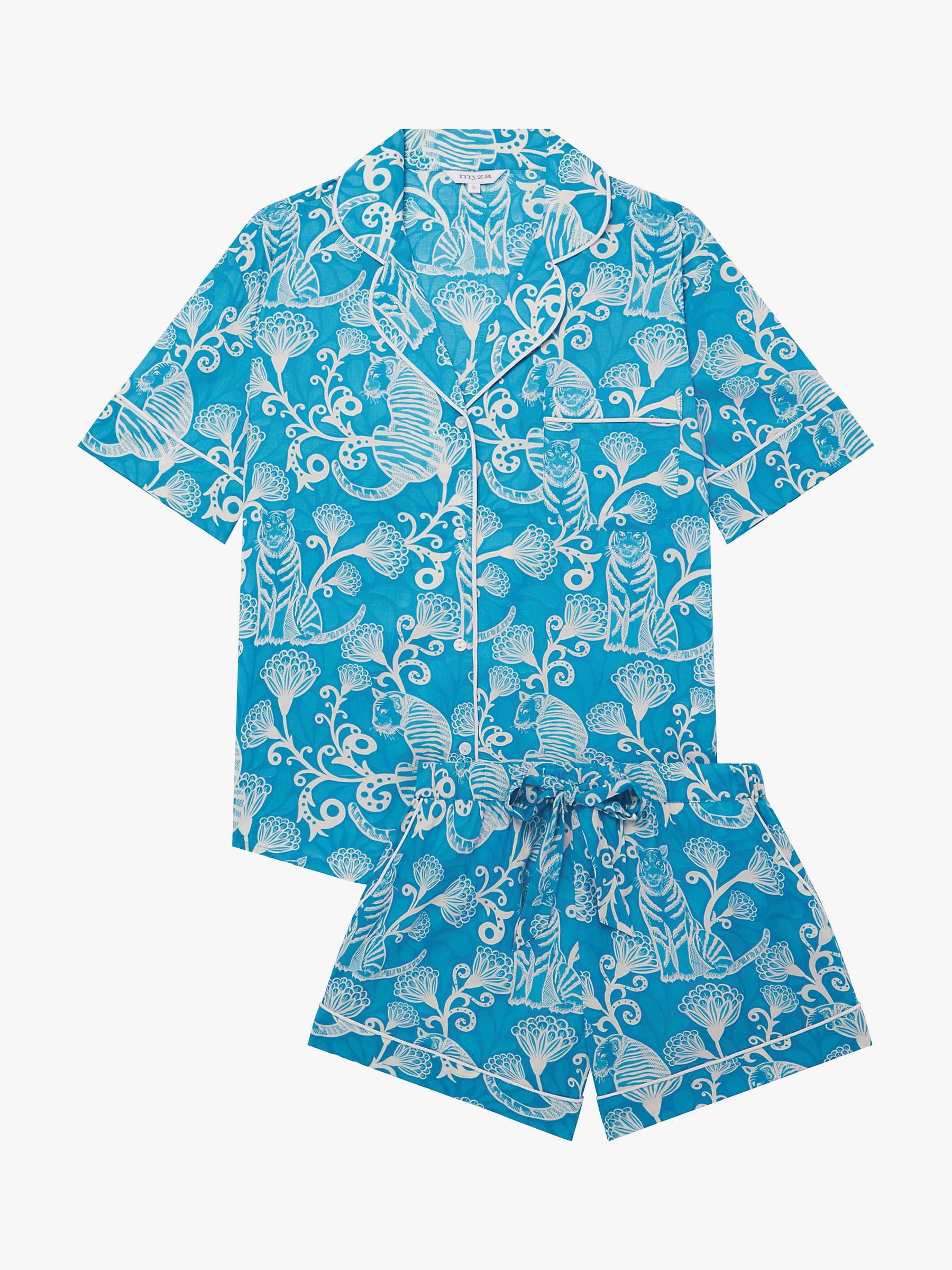 Buy myza Organic Cotton Tiger & Floral Short Sleeve Pyjama Set, Blue Online at johnlewis.com