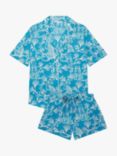 myza Organic Cotton Tiger & Floral Short Sleeve Pyjama Set, Blue