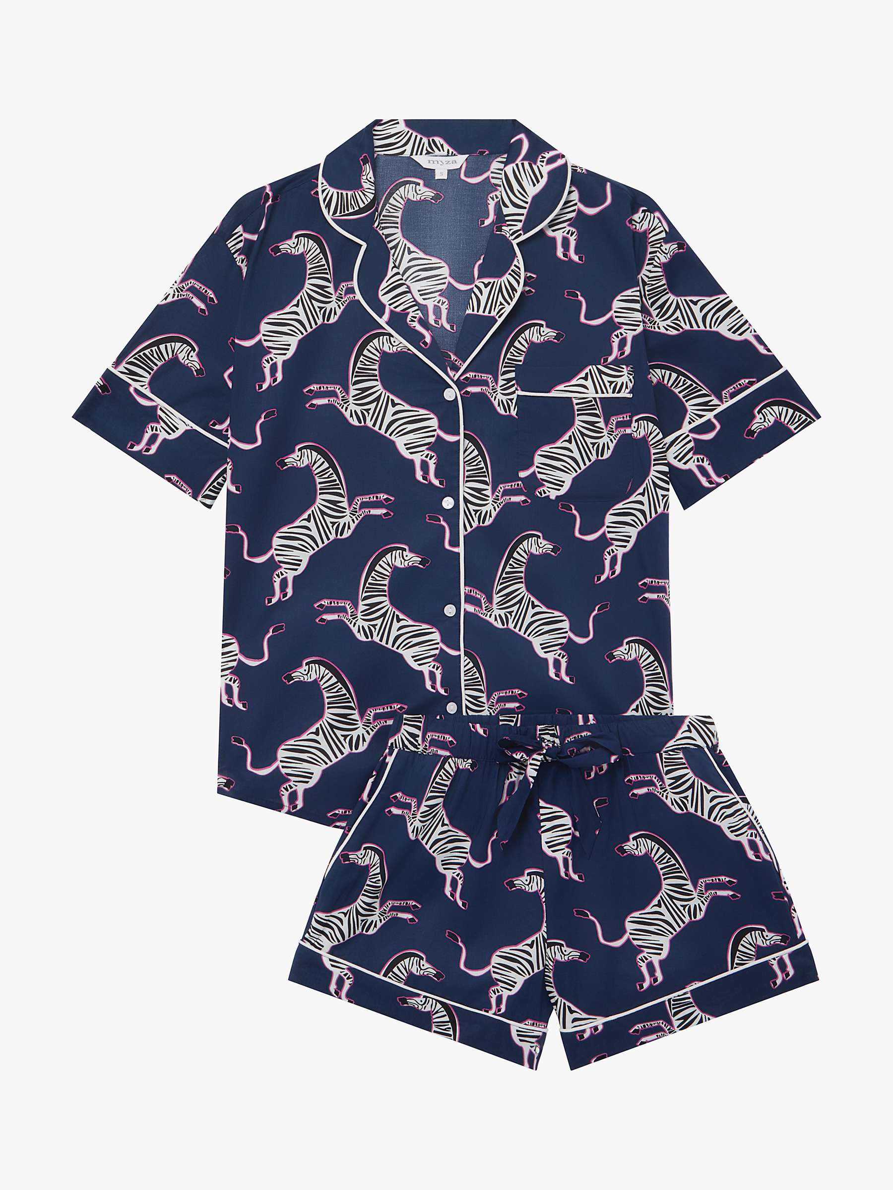 Buy myza Organic Cotton Zebra Short Sleeve Pyjama Set, Navy/Pink Online at johnlewis.com