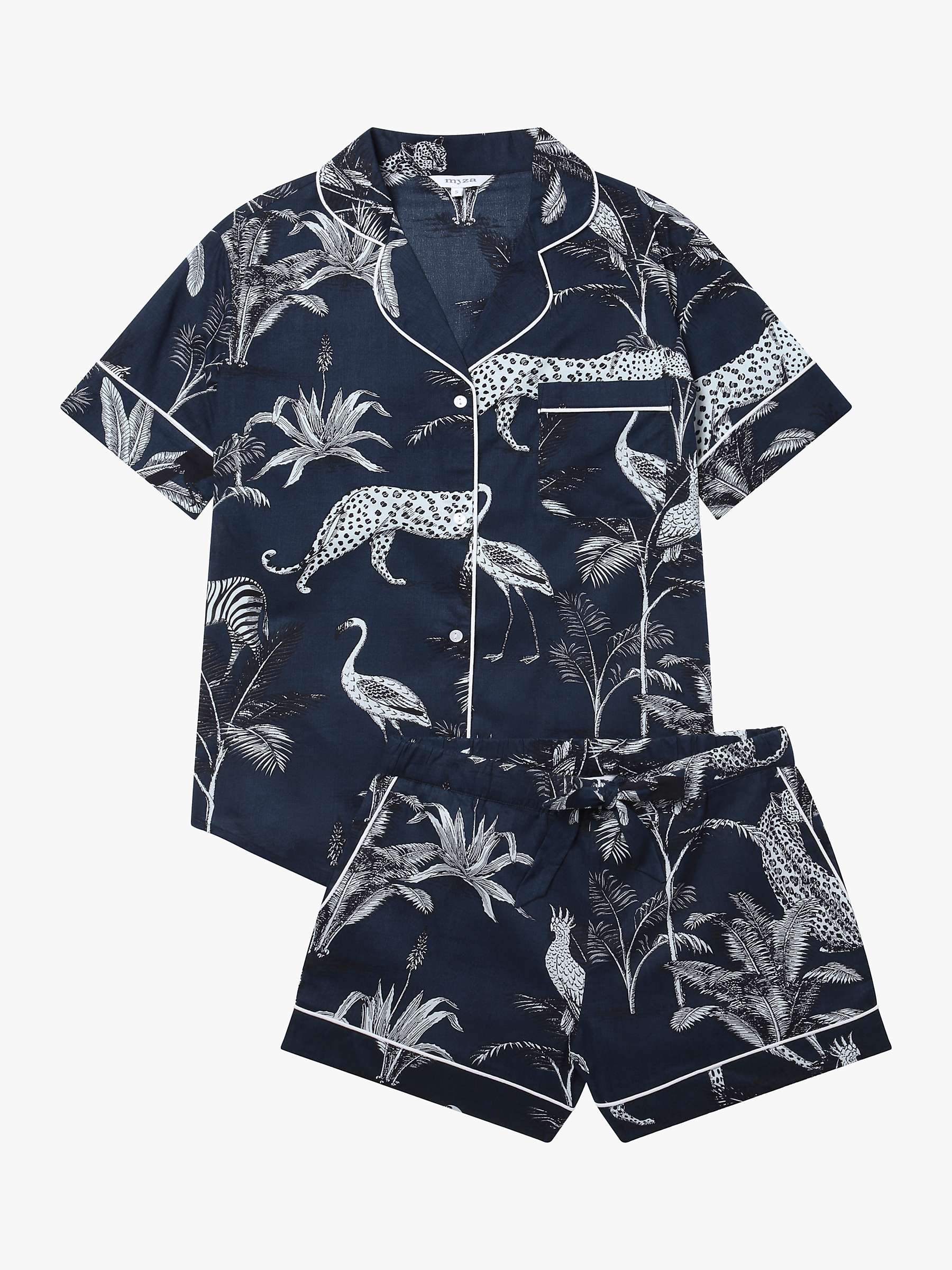 Buy myza Organic Cotton Botanical Jungle Short Sleeve Pyjama Set, Navy Online at johnlewis.com