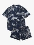 myza Organic Cotton Botanical Jungle Short Sleeve Pyjama Set, Navy