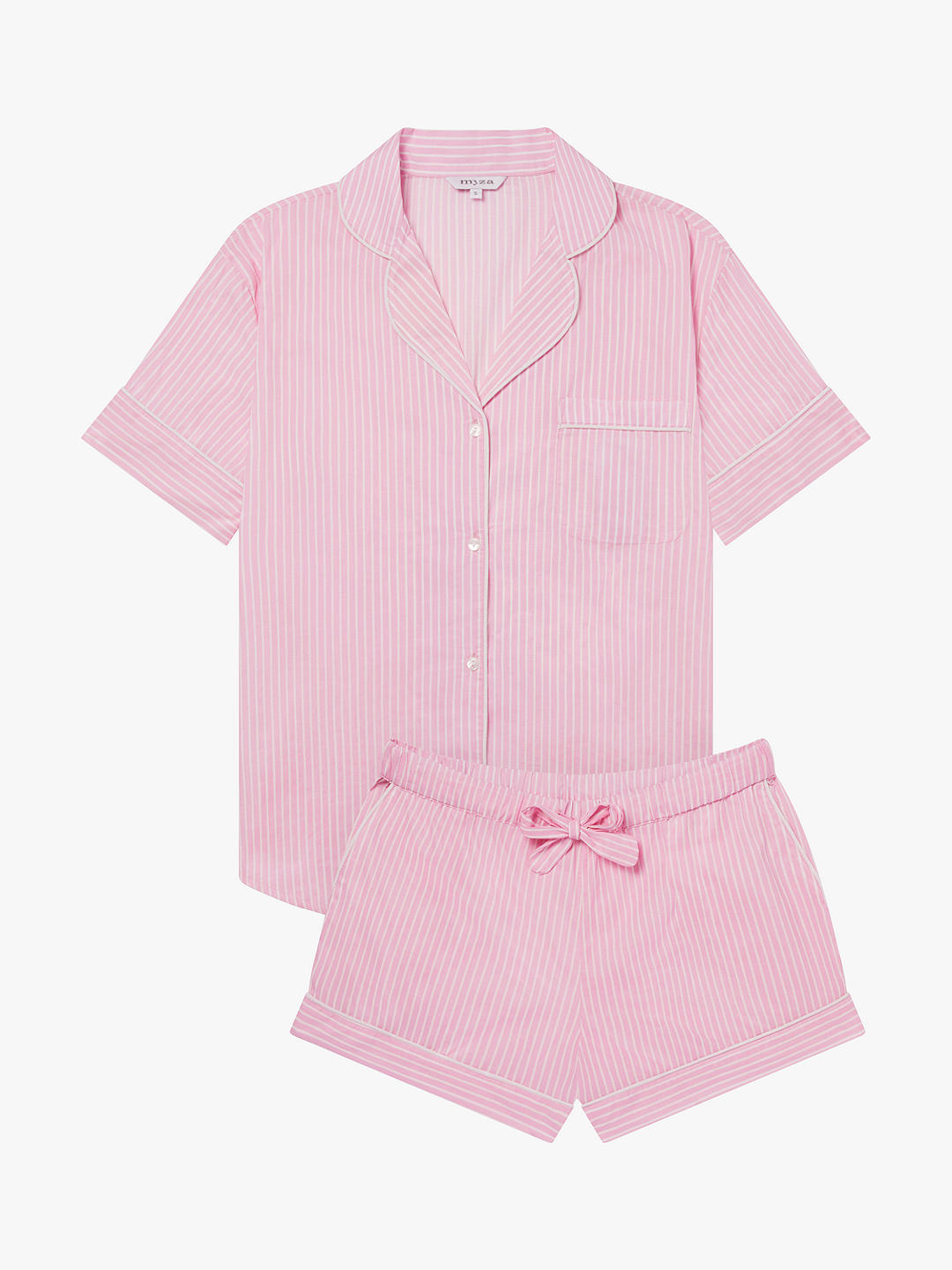 myza Organic Cotton Striped Short Sleeve Pyjama Set, Pink/White