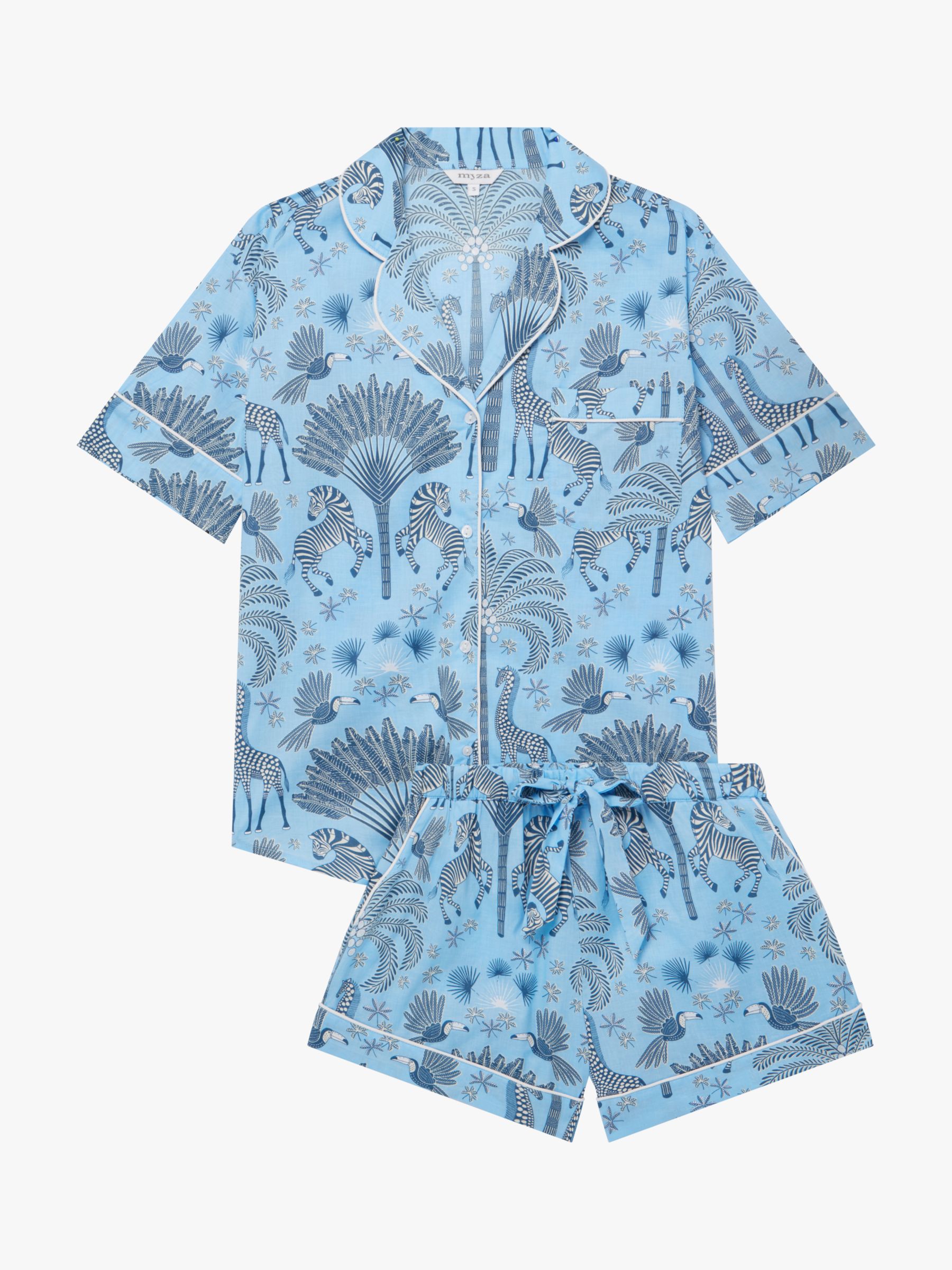myza Organic Cotton Favourite Travels Short Sleeve Pyjama Set, Blue at ...