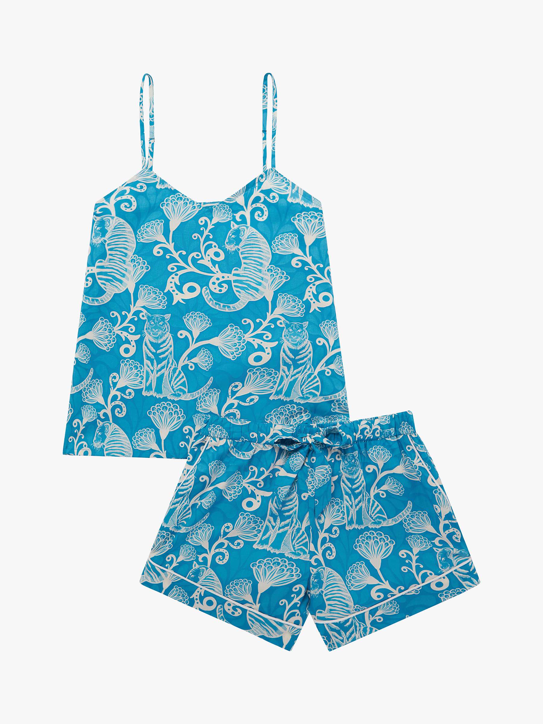Buy myza Organic Cotton Tiger & Floral Cami Pyjama Set, Blue Online at johnlewis.com