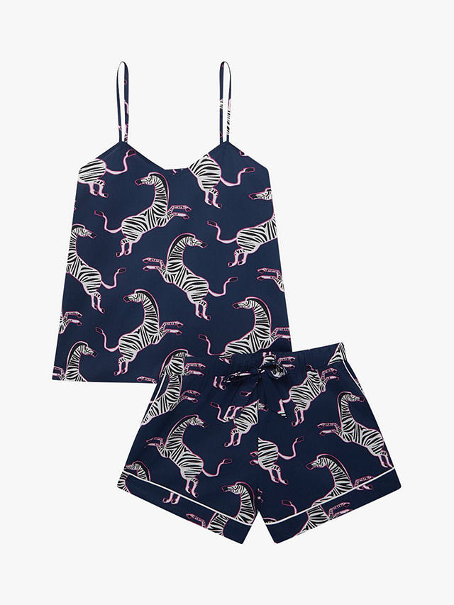 myza Zebra Organic Cotton Cami Pyjama Set, Navy/Multi
