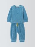 John Lewis Baby Ditsy Moon Velour Pyjamas, Blue