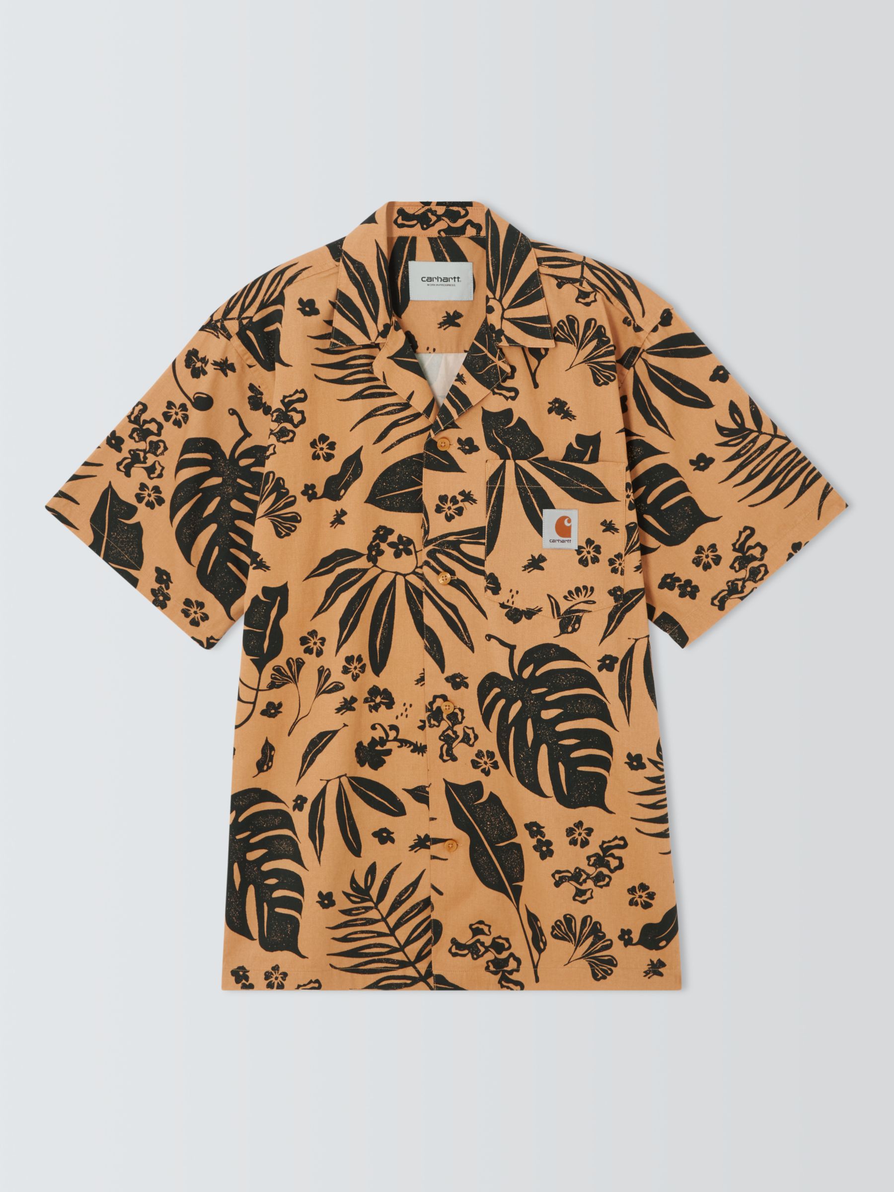 Carhartt WIP Short Sleeve Woodblock Shirt, Brown/Multi, M