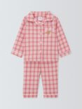 John Lewis Baby Hedgehog Embroidred Check Pyjamas, Pink