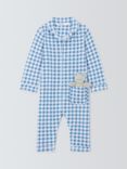 John Lewis Baby Twill Check Romper with Frog Toy, Blue