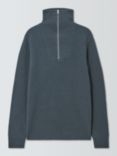 John Lewis Lambswool Blend Rib Knit Zip Neck Jumper, Dark Slate