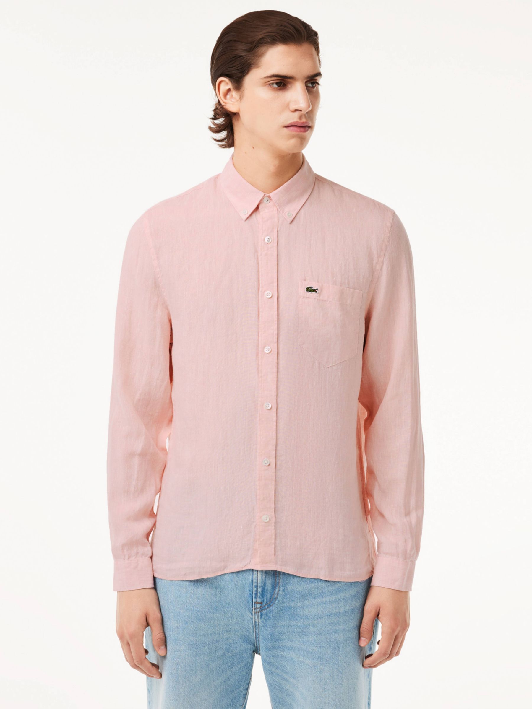 Buy Lacoste Long Sleeve Linen Shirt, Flamingo Online at johnlewis.com