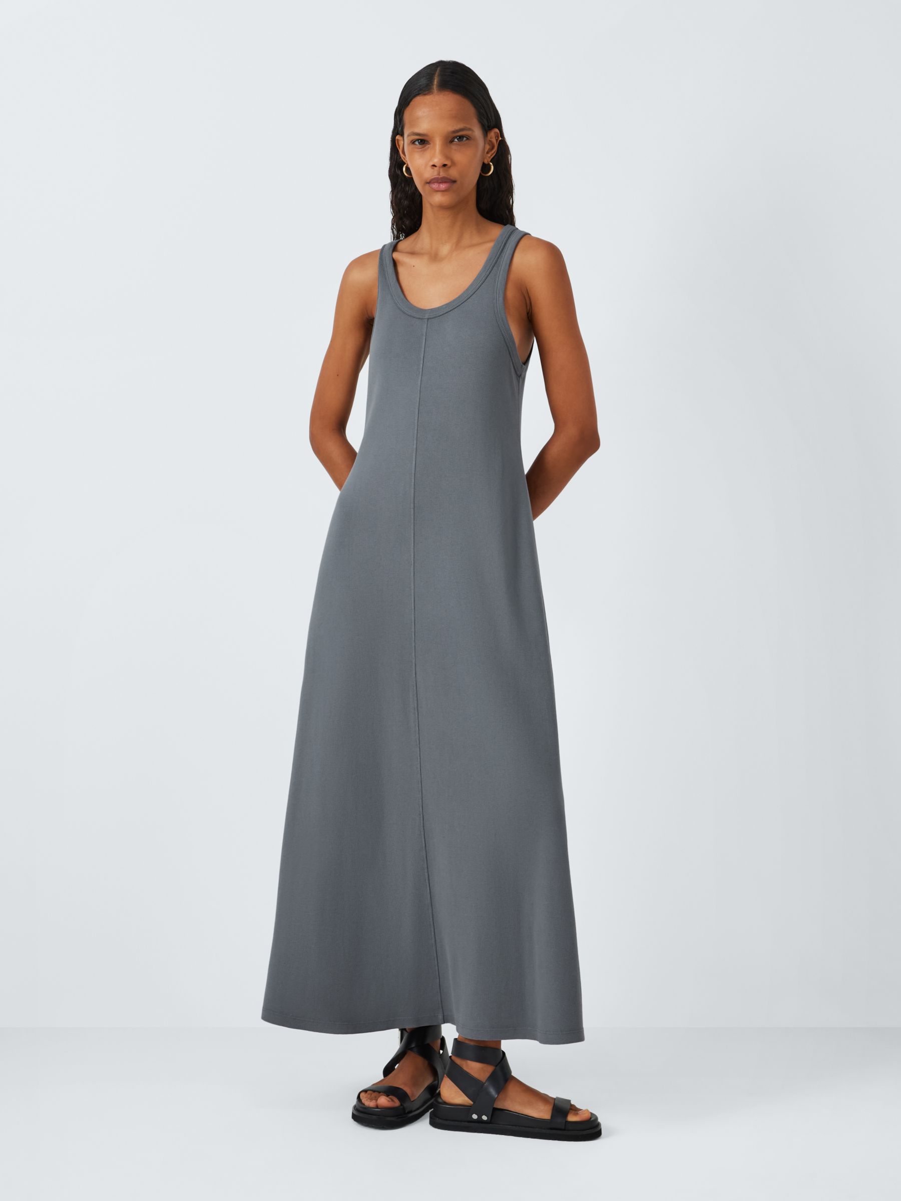 AND/OR Flo Ribbed Maxi Dress, Grey Charcoal, 6