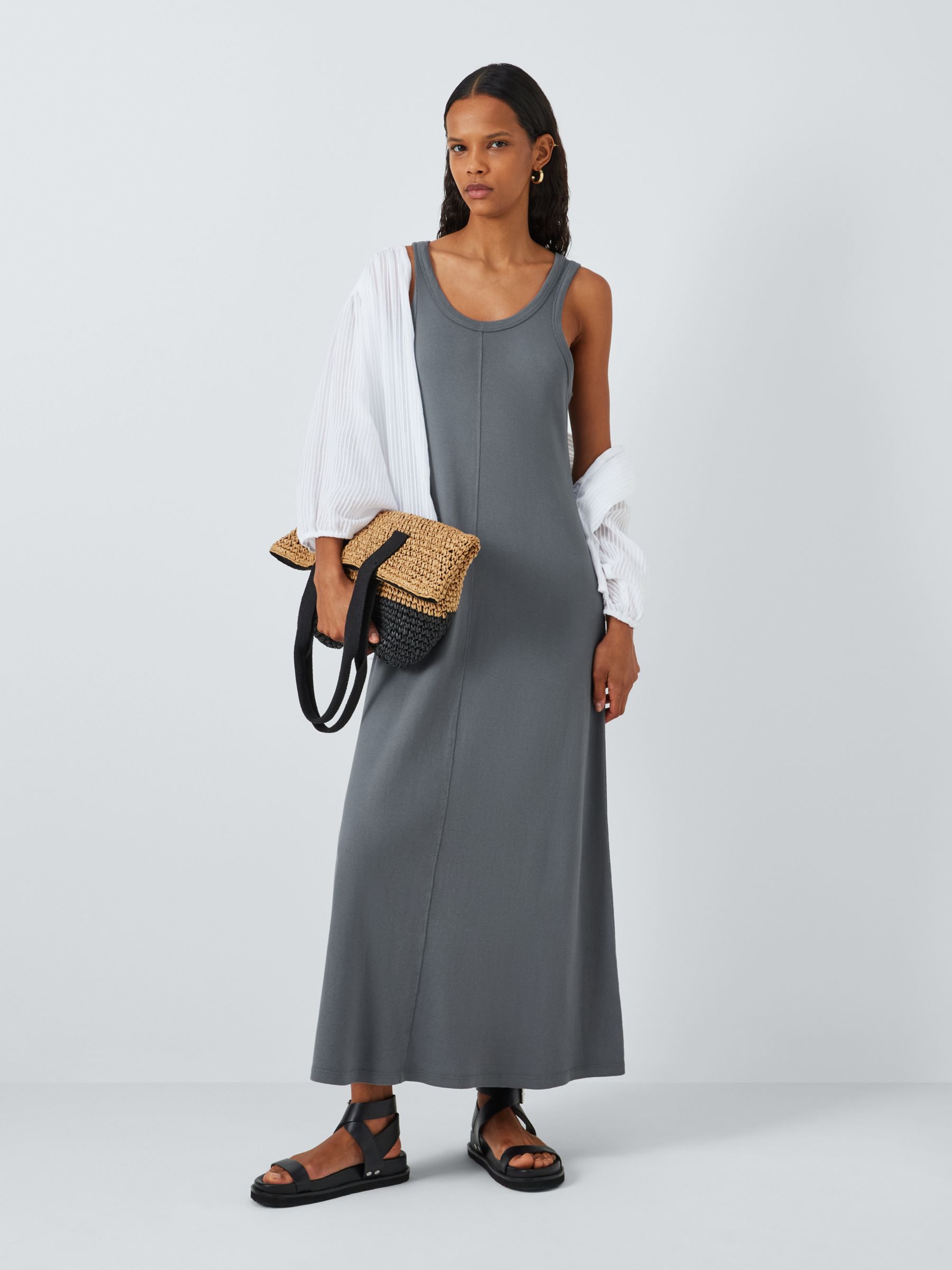 AND/OR Flo Ribbed Maxi Dress, Grey Charcoal, 6